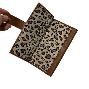 Hobo International Wallet Women OS Brown Leather Leopard Print Frame Clutch